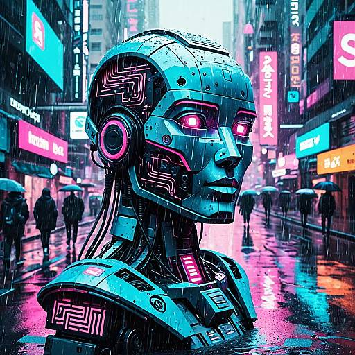 Cyberpunk Robot Bust in Pixel Art