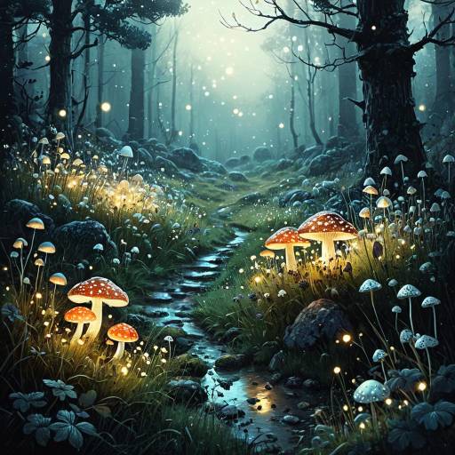 Fantasy Forest Path with Glowing Mushrooms