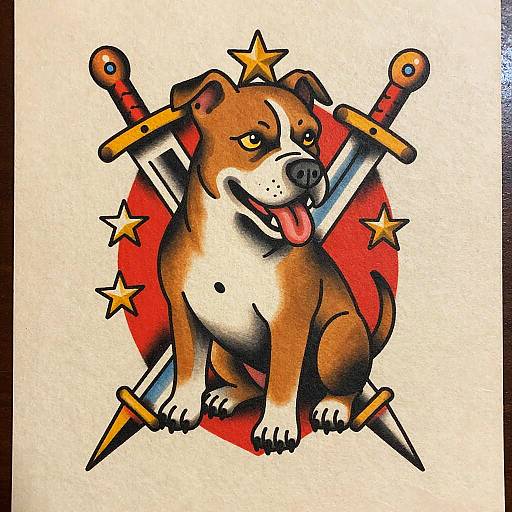 Traditional Pitbull Tattoo with Americana