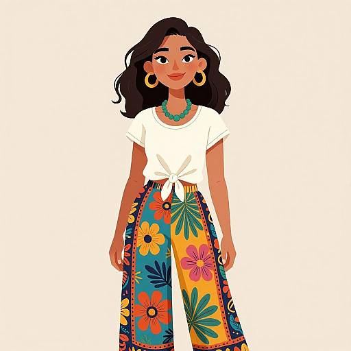 Bohemian Woman in Floral Palazzo Pants