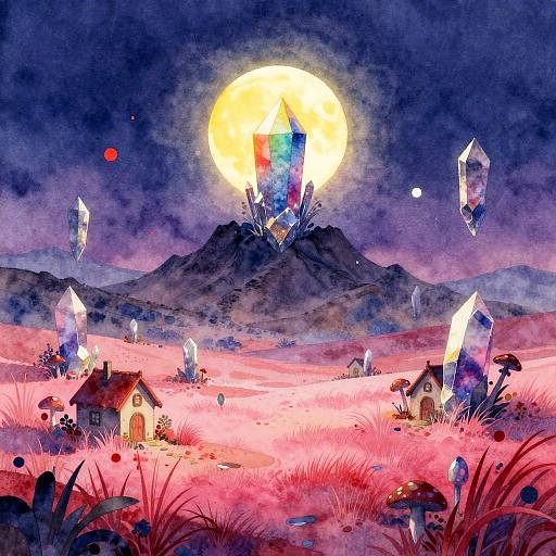 Surreal Fantasy Floating Crystal Desert