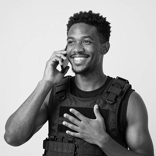 Portrait of a Smiling Man in Tactical Gear