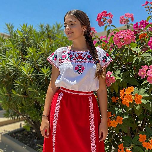 Vibrant Spanish Traditional Outfit in Garden