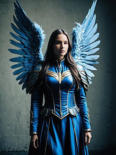 Woman in Blue Angel Wings Costume
