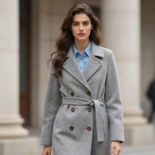Young Woman in Grey Wool Coat Outdoors
