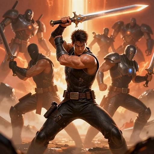 Epic Sci-Fi Battle with Heroic Warrior