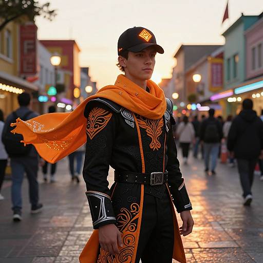 Confident Hero in Vibrant City Sunset