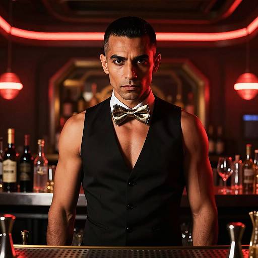 Cyberpunk Egyptian Bartender in Neon Bar