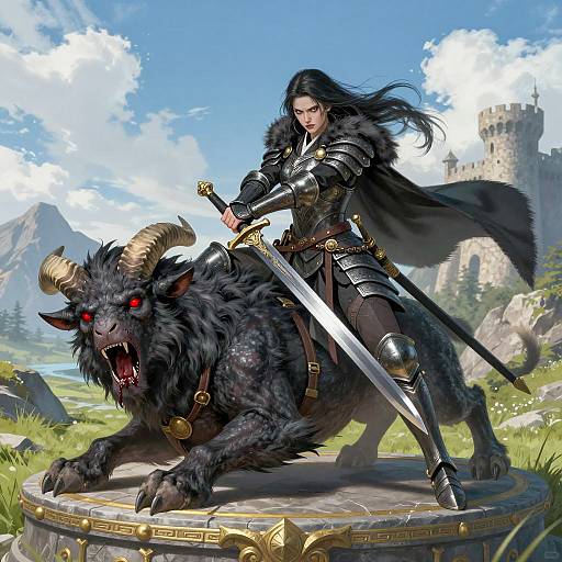 Heroic Warrior Defeats Dark Beast