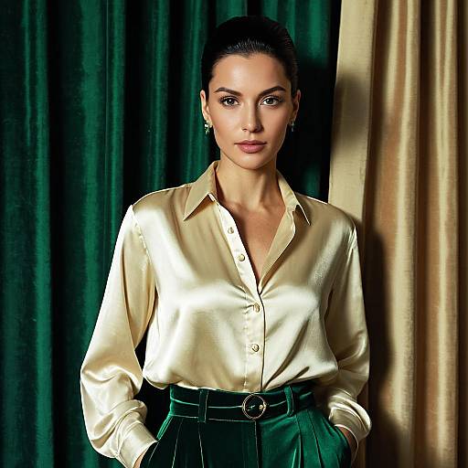 Emerald Eyed Woman in Silk Blouse