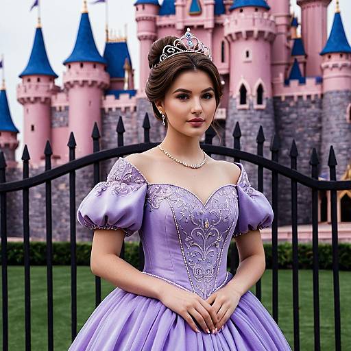 Young Woman in Purple Princess Dress by Castle