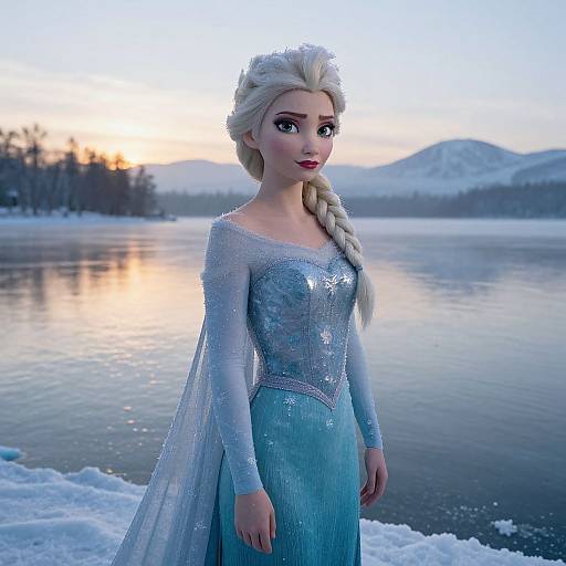 Realistic Elsa by Frozen Lake Dawn