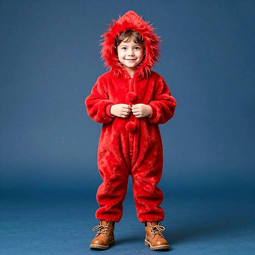 Child in Red Fuzzy Onesie Costume