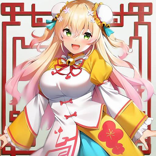 Illustration of Momosuzu nene (old design), hololive in the style of Nakano maru