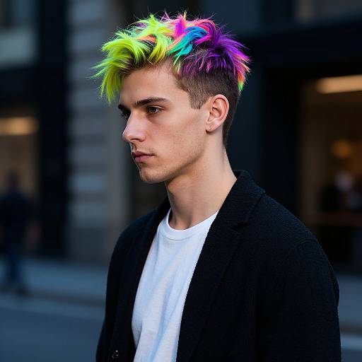 Neon-Haired European Man Street Style