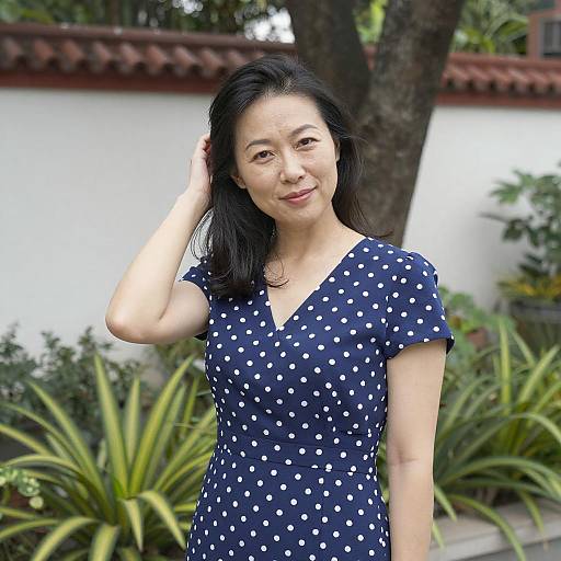 Asian Woman in Polka Dot Dress