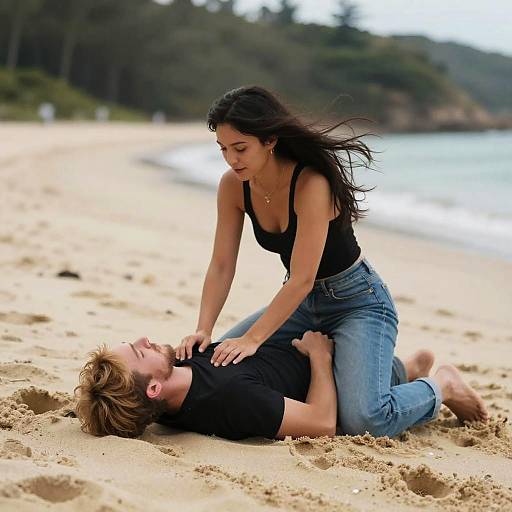 Blurred Beach Struggle Scene