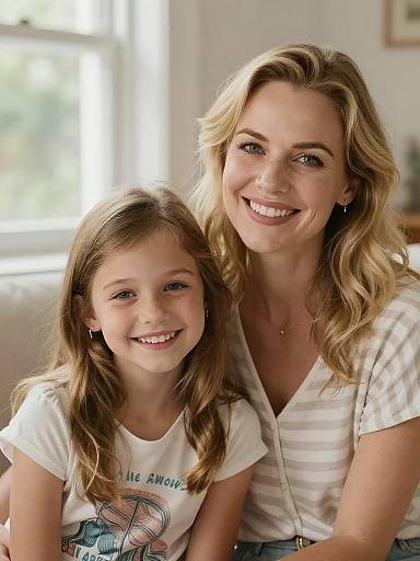 Cozy Smiling Mother and Daughter Portrait