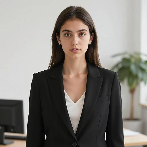 Young Woman in Black Blazer and White Top