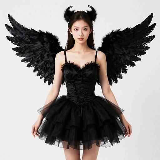 Woman in Black Swan Costume with Wings