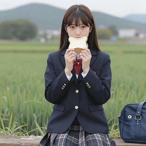 Japanese Schoolgirl in Countryside Setting