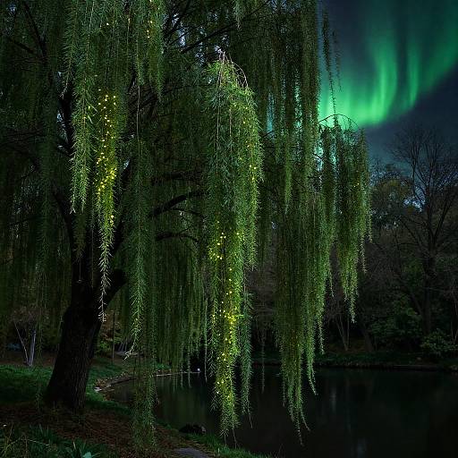 Shimmering Willow Lanterns in Forest