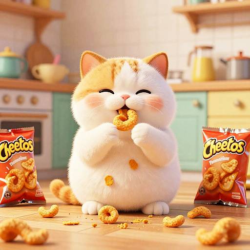 Chubby Cat Enjoying Messy Cheetos Feast
