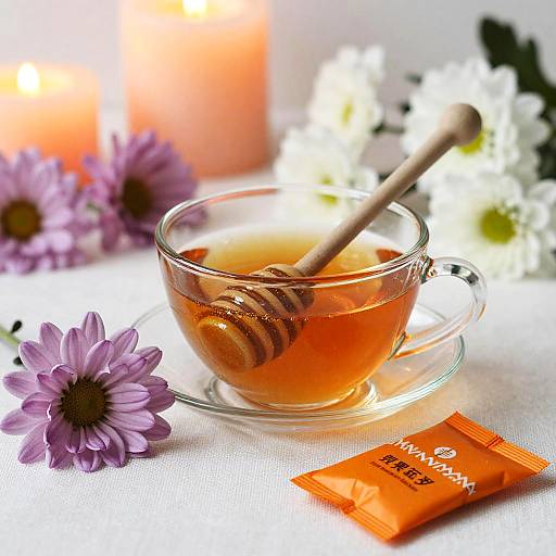 Cozy Honey Tea with Floral Ambiance