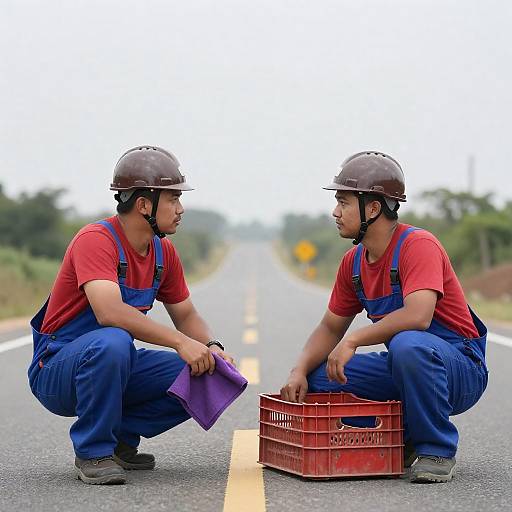Intense Moment Between Two Road Workers