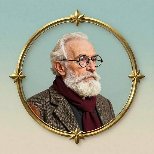 Stylized Portrait of Elderly Man in Brass Frame