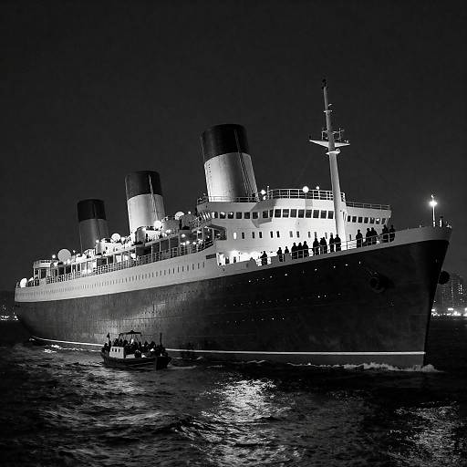 Illuminated Ocean Liner at Night