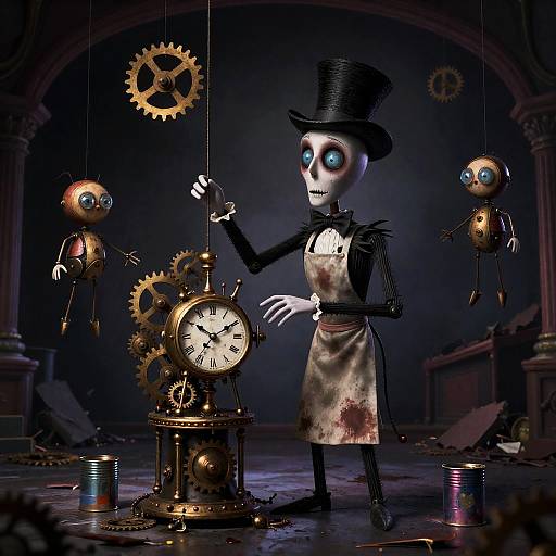 Clockwork Marionette-Maker in Crumbling Theater