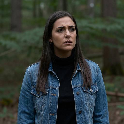 Concerned Woman in Forest Setting