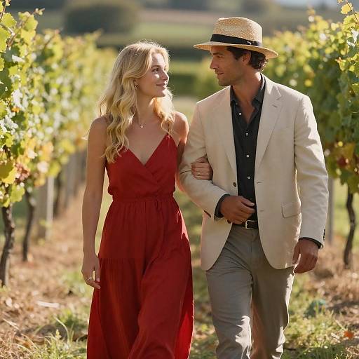 Couple Walking in Vineyard