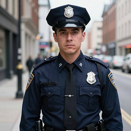 Person in Police Uniform on Street