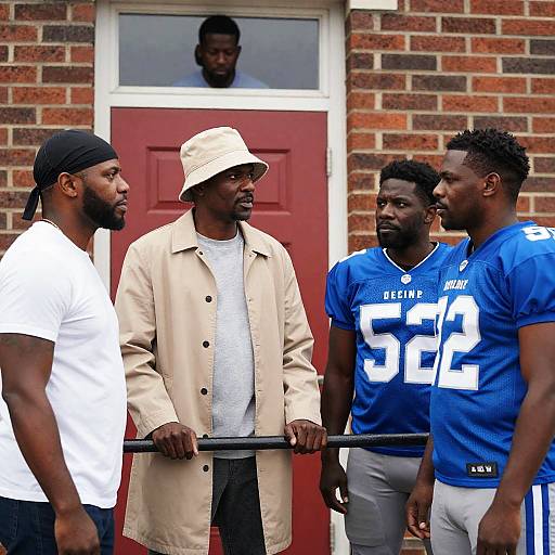Group of African-American Men Outside Brick Building