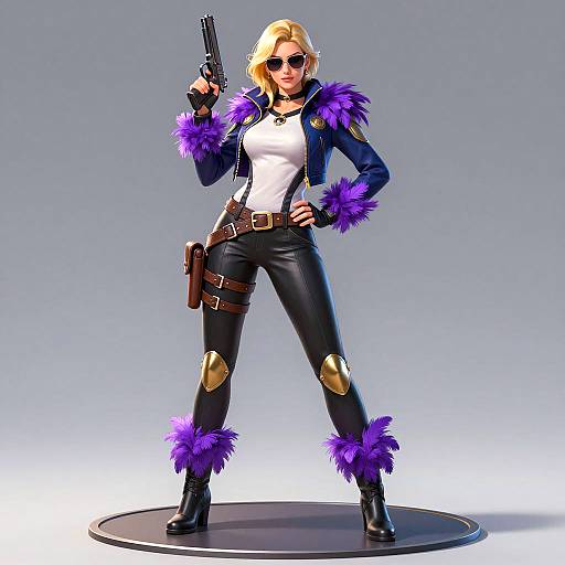 Confident Blonde Heroine with Gun