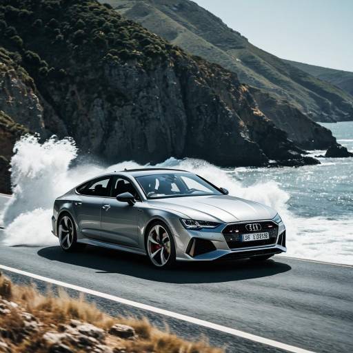 Silver Audi RS7 Driving on Coastal Cliff Road