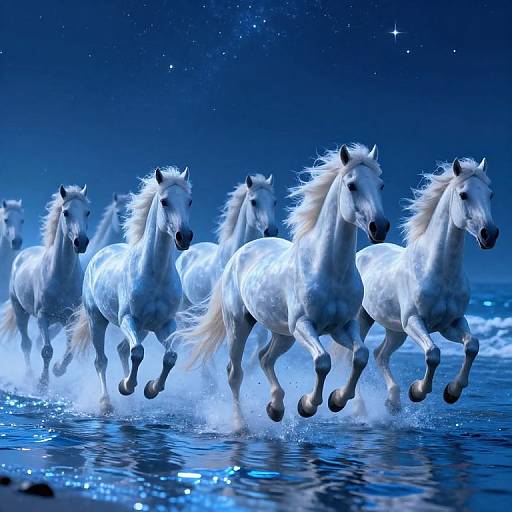 Ethereal Blue Horses by Starlit Sea