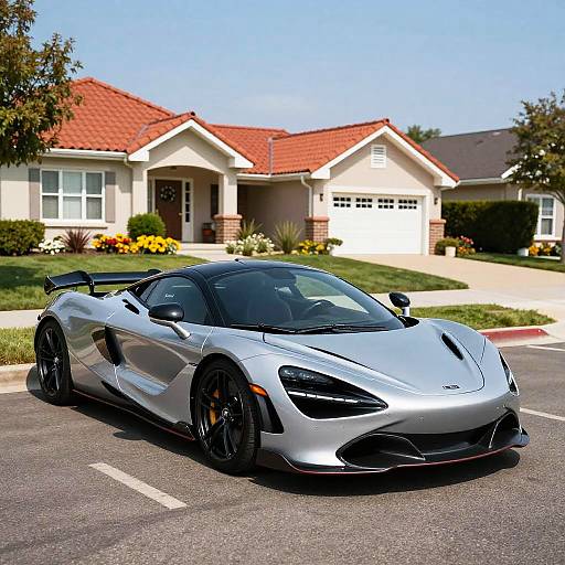 Sleek Silver Sports Car on Suburban Street