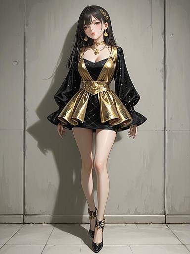 Glamorous Woman in Gold-Sequin Mini Dress