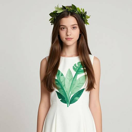Girl in White Dress with Green Crown