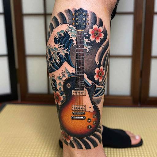 Les Paul Guitar Tattoo with Japanese Elements