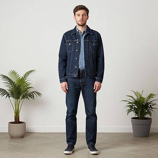 Male Model in Dark Blue Denim Outfit