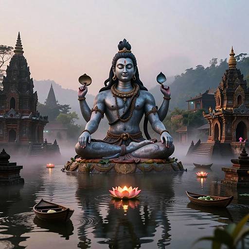 Statue of Meditative Shiva in Flooded Ancient City