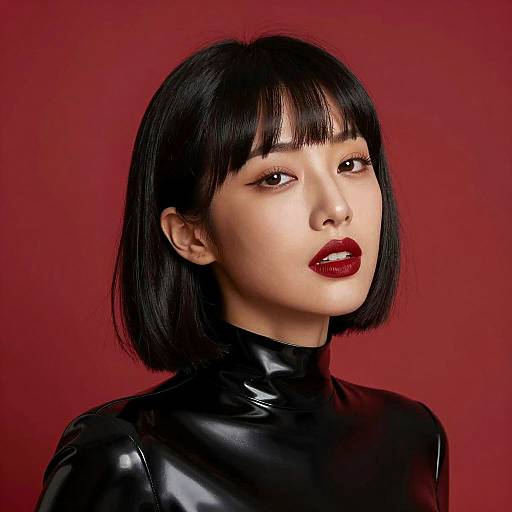 Confident Woman in Glossy Black Latex