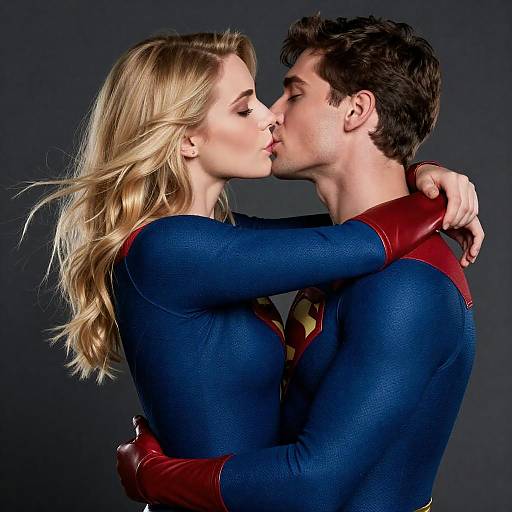 Superhero Couple Sharing a Passionate Kiss