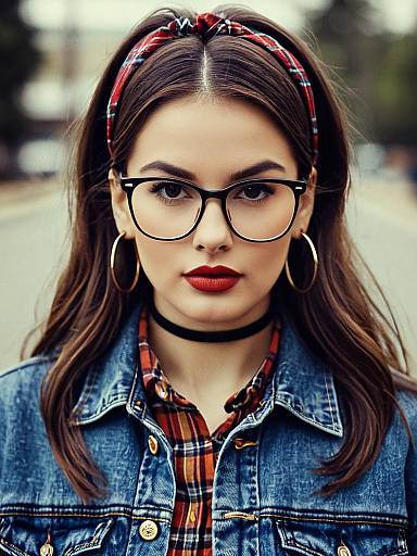 Young Woman in Retro Attire with Glasses