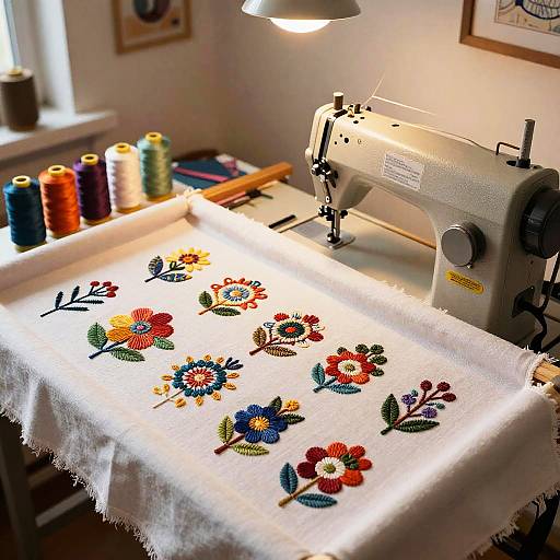 Cozy Embroidery Studio Workspace