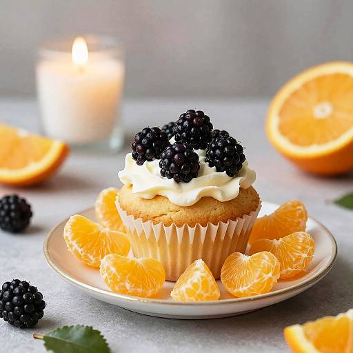 Cupcake with Blackberries and Orange Segments